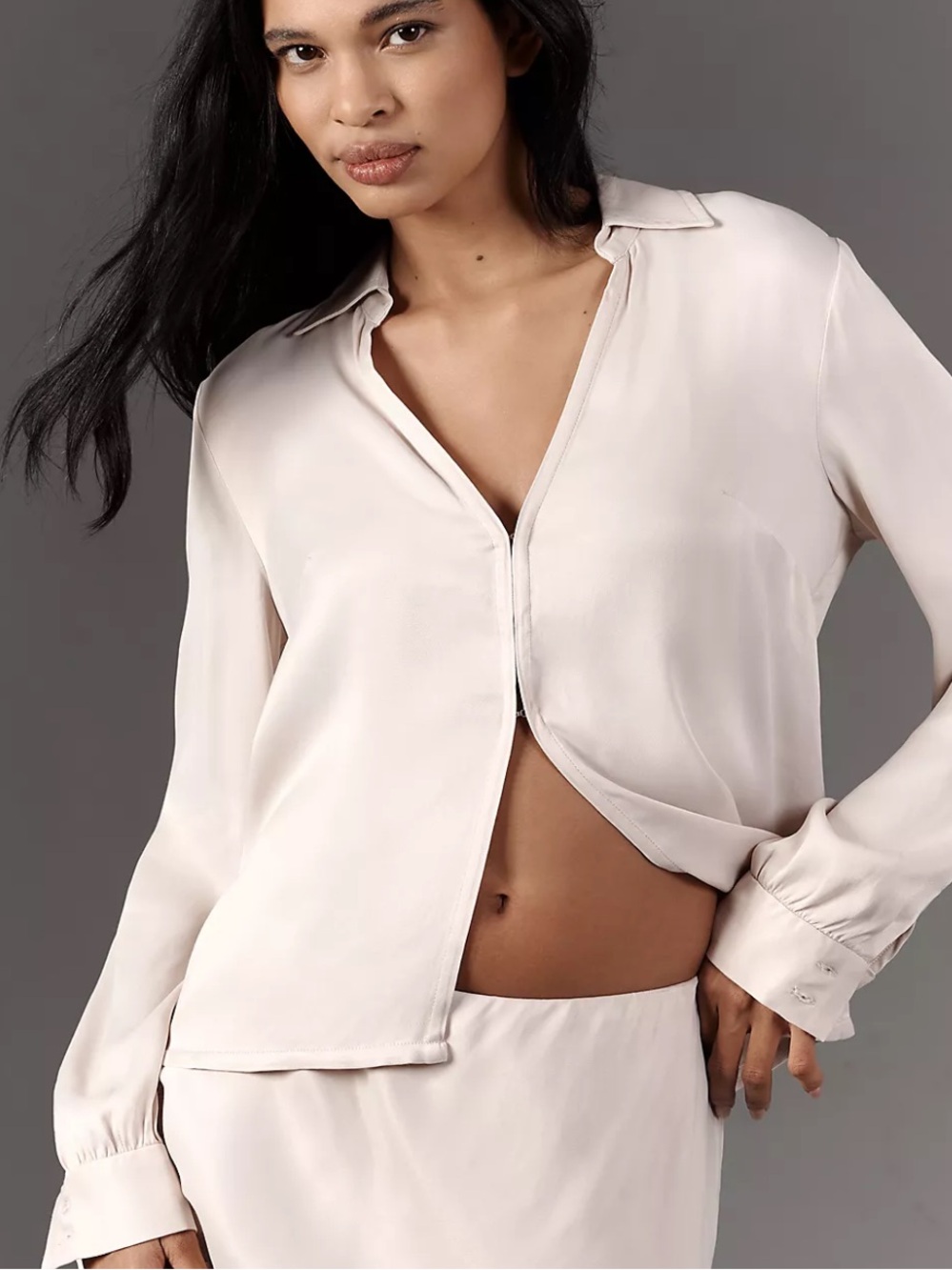NWT Anthropologie beige long sleeve silky top